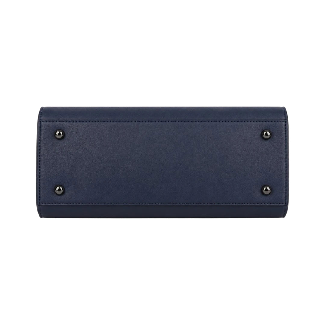 Morven Elegant Structured Navy Faux Leather Women’s Satchel Handbag