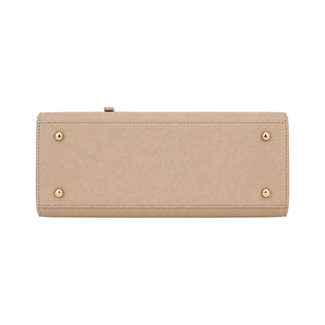 Morven Beige Women’s Satchel Handbag – Elegant Structured Faux Leather