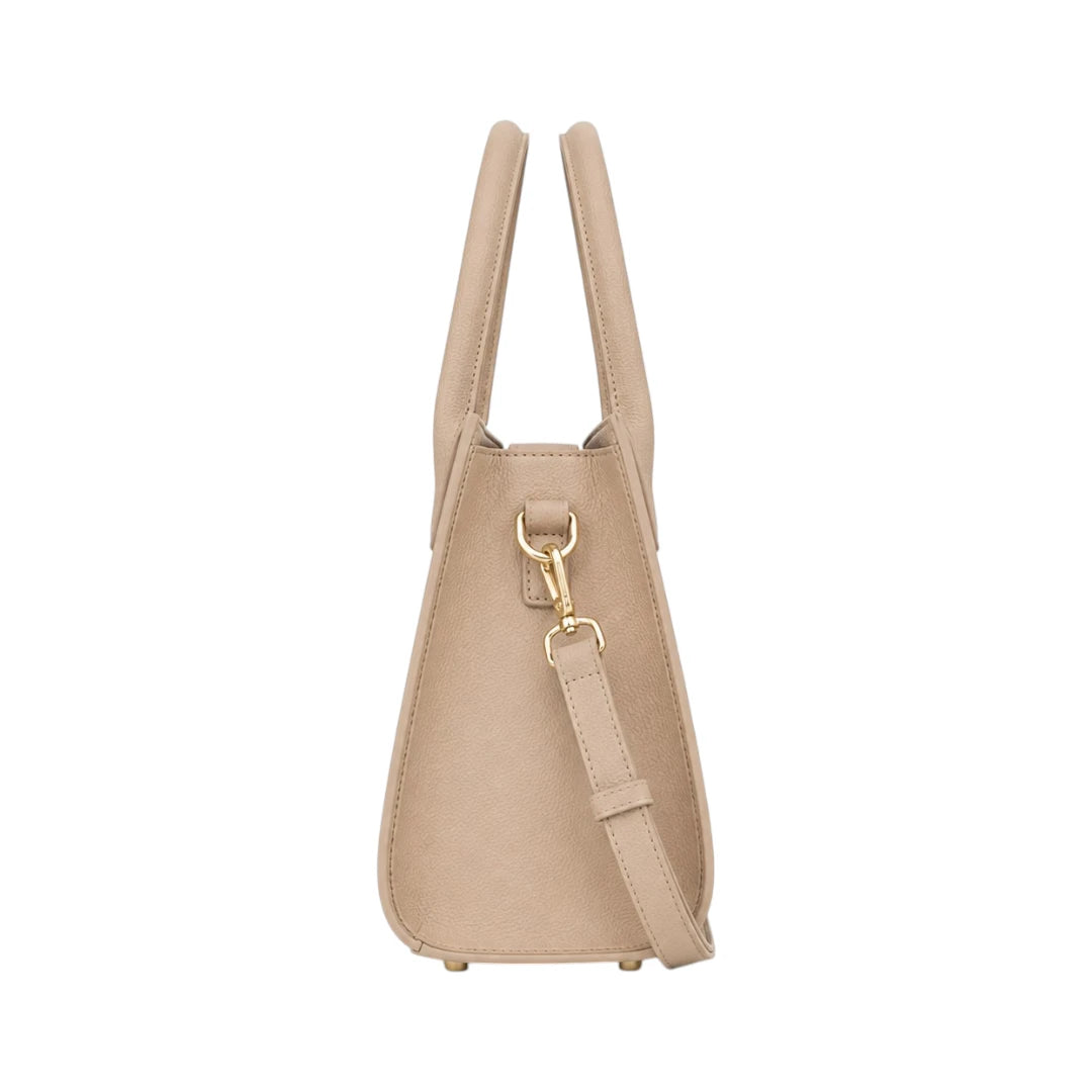 Morven Beige Women’s Satchel Handbag – Elegant Structured Faux Leather